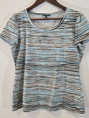 Lafayette 148 New York Knit striped top Sz M 8 10 Classic Timeless Quality
